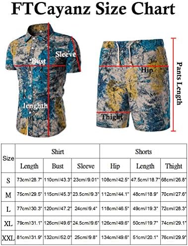 Ftcayanz машки цветни тренерки 2 парчиња кошула со кратки ракави и шорцеви костуми на хавајски облеки