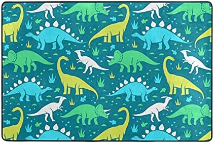 Големи килими со мека површина зелена сина диносауруси расадник Племамат килим за деца за деца кои играат соба за спална соба 4 'x 6', килим за дома