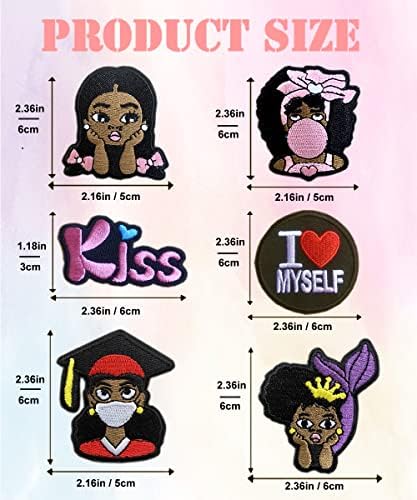 6 парчиња црна девојка бакнеж Јас се сакам себеси модерни розови везени закрпи железо на решенија за облека за поправка на облека DIY