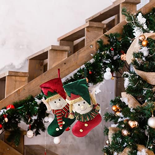 Athoinsu 2 пакувања елфи Божиќни чорапи со џингл sвона камин што виси украси Божиќни празници за домашни украси подароци за деца од