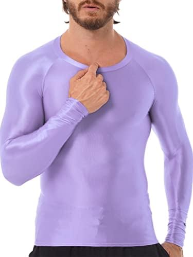 Јизиф машки спандекс сатенски сјајни долги ракави врвни кошули спортски хулахопки бикини јога спортска облека