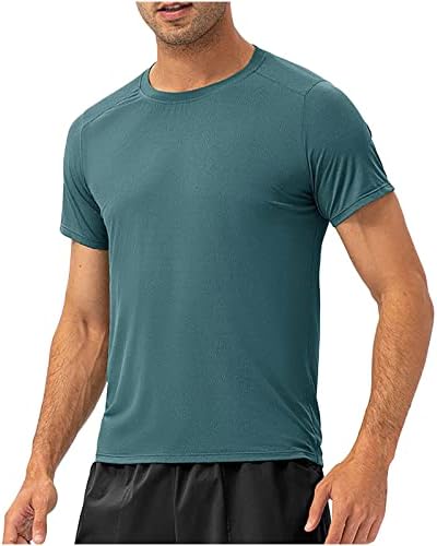 Менс спортски кошули цврста боја бргу сушена тркалезна вратот кратки ракави пуловер што работи со блуза влага за губење на врвови