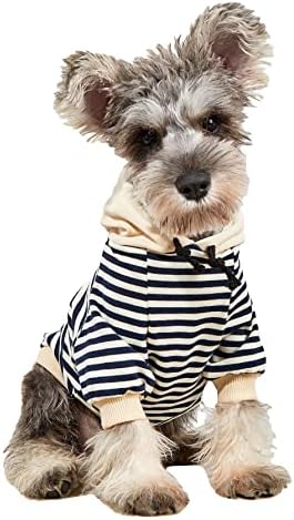 Qwinee Dog Hoodie Striped Dog Топло ладно време џемпери облека за кучиња за мачки писе кутре мали кучиња морнарица сина боја