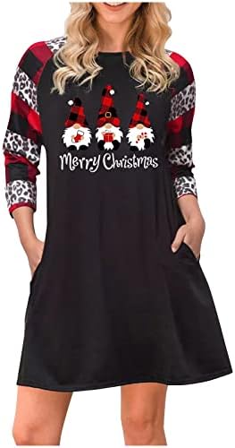 Twgone Смешни Божиќни фустани за жени плус големина долги ракави опуштени се вклопуваат грди Божиќни фустани за одмор