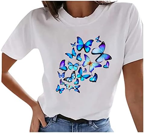 Тинејџерски девојки летна кошула за женски врвови на вратот на вратот врвови за печатење графички маички симпатична тунична маица маица блуза