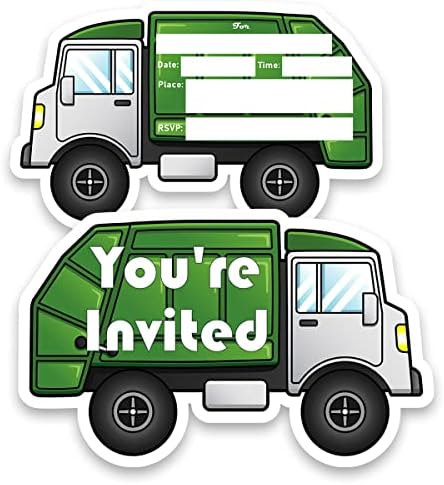 Камион за ѓубре Роденденска Забава Зелен Камион За Ѓубре Пополнете Покани Туш За Бебиња Или Роденденска Забава Поканете Картички