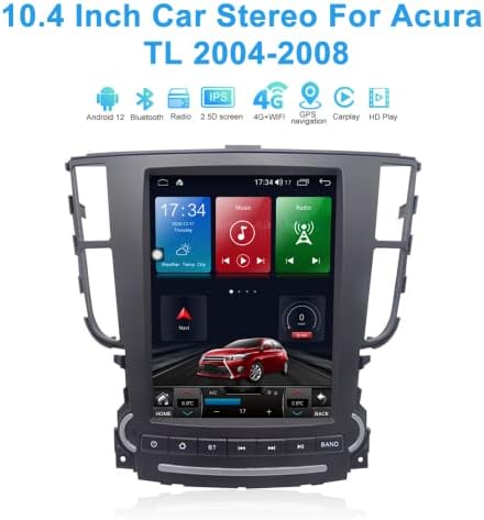 ABUWU Автомобил Навигација За Acura TL 2004 2005 2006 2007 2008, 10.4-Инчен Андроид 12 IPS Екран На Допир Автомобил Стерео Радио Со CarPlay