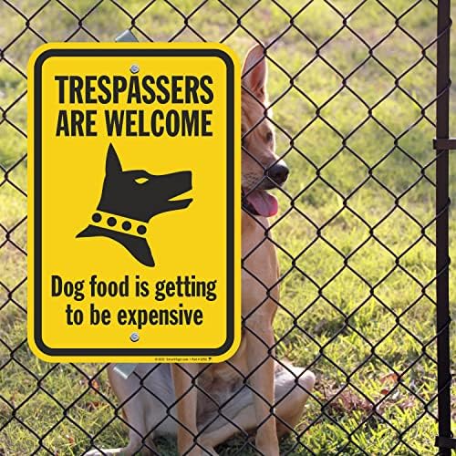 SmartSign 18 x 12 инчи „Трајкерите се добредојдени, храната за кучиња станува скапа“ Смешно без метален знак за престап, 63 мил