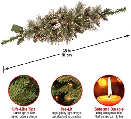 Национална компанија за дрво пред-осветлена вештачка божиќна пошта Swag | Се собраа со мешани украси и бели LED светла | Сјајната влакната