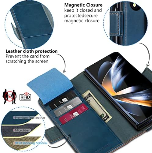 KEZiHOME За Случајот Galaxy Z Fold 4 5g, Куќиште За Паричник Од Вистинска Кожа со Држач за Картички [Блокирање НА Рфид] Kickstand Магнетна Книга