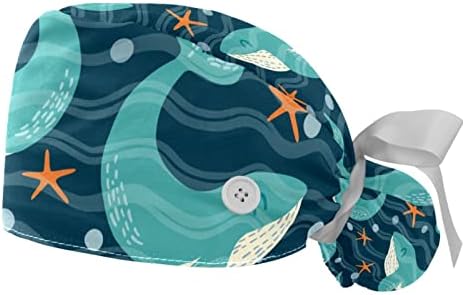 2 парчиња цртан филм океански делфини шема на starвездени рибиња Работни капи со копчиња Еластично буфан капа со џемпер со џемпер