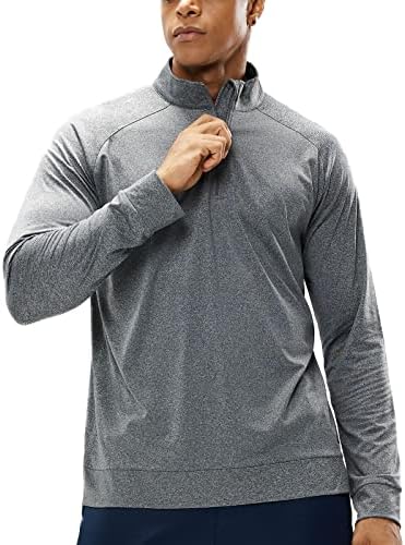 Mier Men's Quarter Zip Pullover Upf 50+ Долг ракав голф пешачење за атлетски кошули, лесна четкана грб руно