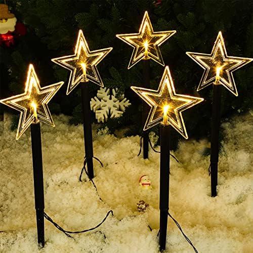 10 парчиња соларна Божиќна снегулка предводена патека starвезда на отворено пејзаж светла водоотпорни 3Д снежни украси Градини рефлектори за