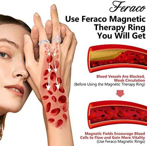 Ферако магнетна терапија бакар прстен за жени, 99,99% чисти бакарни лимфни дренажни прстени со моќни 3500 гаус неодимиум магнети, подароци
