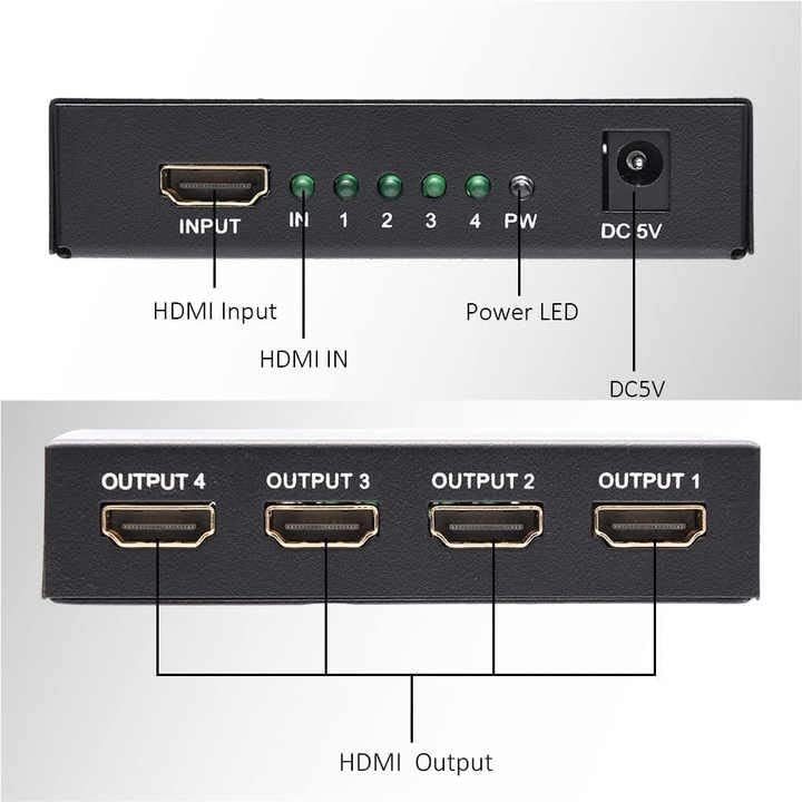 FDBV за HDMI Splitter 3D 4K Ultra HD 1 во 4 Out HDMI Splitter 1 x 4 за Projector Monitor DVD Player и Blu-ray плеер