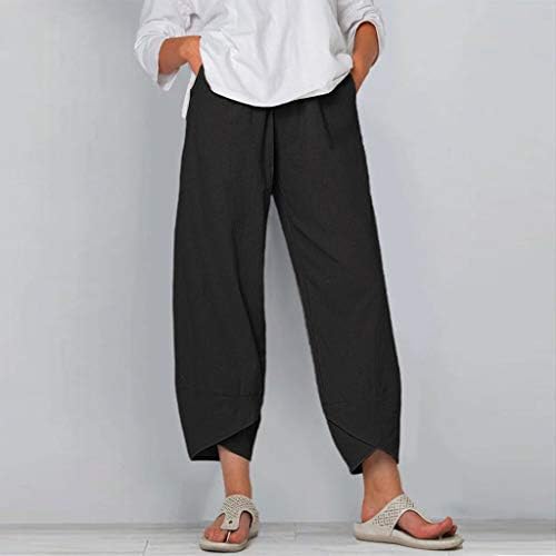 Gufesf Постелнини панталони за жени плус големина каприс панталони памучни постелнина широка нога обична лето удобна лабава лабава панталони
