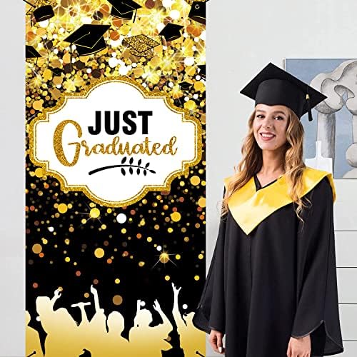 Binqoo 3x6ft црно злато честитки Градска врата банер матурска забава за забава Декор класа од 2023 година средношколски колеџ Град славење