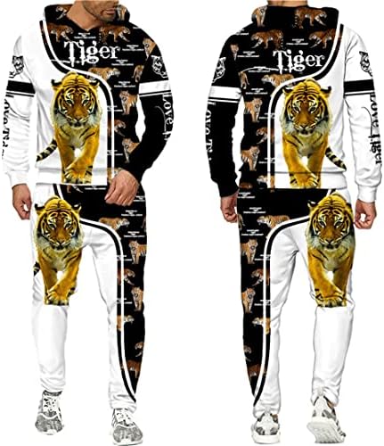 3Д животински печати худи+панталони костум со долги ракави пулвер машка манжетна облека за двојки облеки со две парчиња џогирање сет