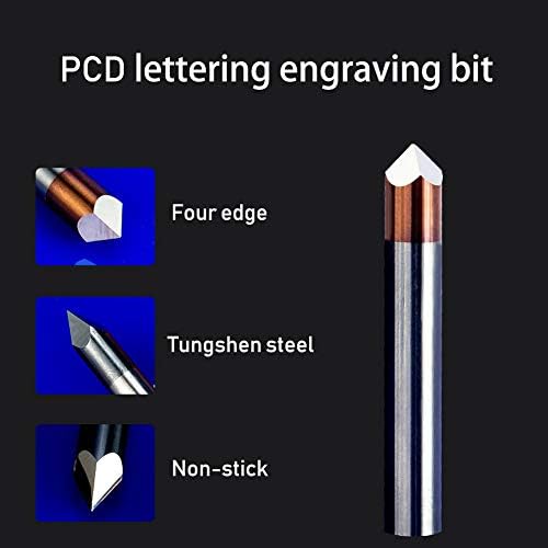 Huhao 90 степени V жлеб за гравирање на рутер бит 6мм Шанк 0,3мм со дијаметар на намалување на CNC CNC алатка за PCD камен гранит 3 парчиња