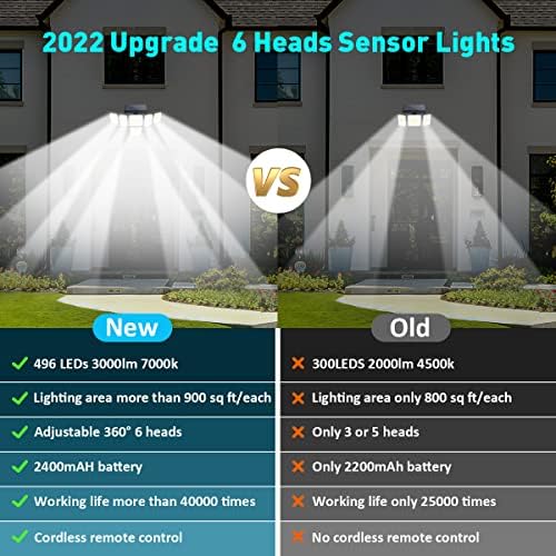 Светла со соларна поплава - Сензор за движење на отворено 496 LED 3500LM 6 глави прилагодлива/осветленост wallидна ламба, IP65
