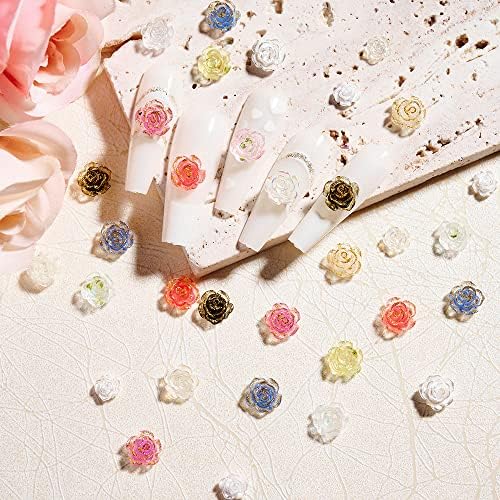 100 парчиња 3Д Камелија измешани мониста шарми нокти украси накит бел аурора сјај розово цветник на маникир со маникир - додаток на маникир -
