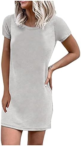 Употреба на туничен мини фустан за жени летен краток ракав со цврста боја во боја, фустан, лабав обичен фустан за маици