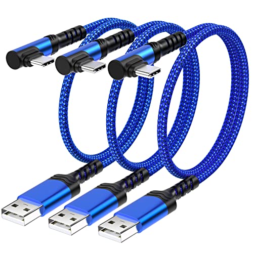 Agtray краток кабел за USB тип Ц, 3 -пакет 3A USB C Брзо полнење со десен агол Приклучок Плетен USB A до USB C 90 степени L облик на облик