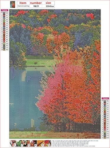 Комплети за сликање на дијаманти xiyuekissu, сценски есенски пејзаж шарени дрвја езерото езерцето во шумска боја со броеви за