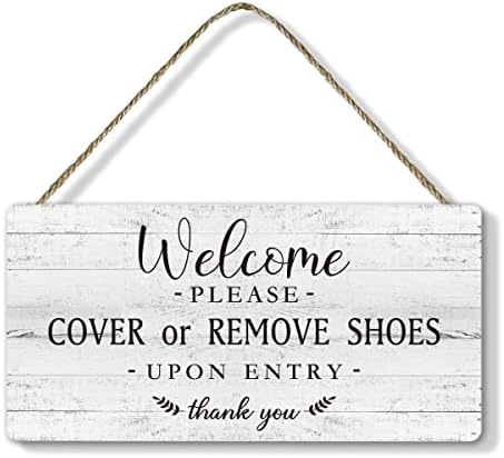 Смешна смешна фарма куќа дрвена висина за добредојде - ве молиме покријте ги или отстранете ги чевлите при влез, рустикален стил