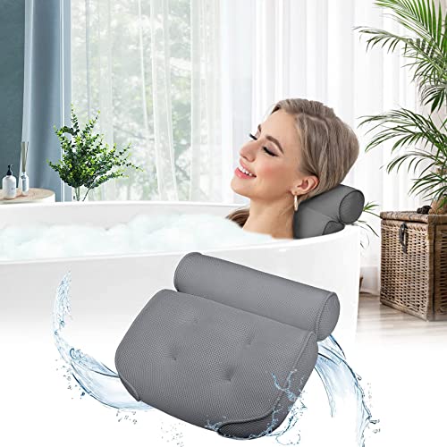 Перница за када на ЕСОРТ, голема бања 3D воздушна мрежа сива перница за бања, луксузна удобна мека потпирачка за глава за глава, за поддршка