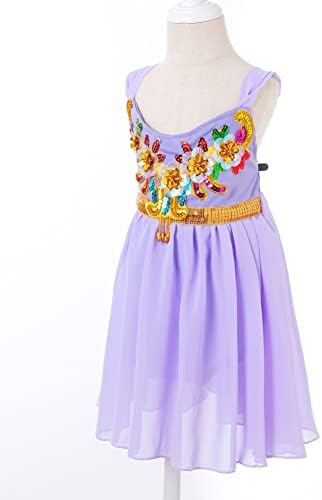 Девојки девојки шифонски искра, секвен цвет украсен балет фустан балерина лебед езерски костум за танцување