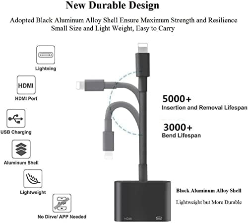 Адаптер за молња до HDMI [Сертифициран Apple MFI], конвертор на екранот на iPhone to HDMI адаптер 2K со порта за полнење молња компатибилен