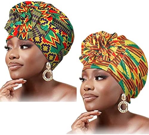 Woeoe Women African Turbans Зелена печатена цветна капаче капаче глава пред-врзана шема на главата на главата на главата на главата