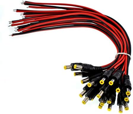 Oiyagai 20pcs DC Power Pigtail Cable 12V 5A машки за надзор за безбедност на домот за видео надзор за видео надзор