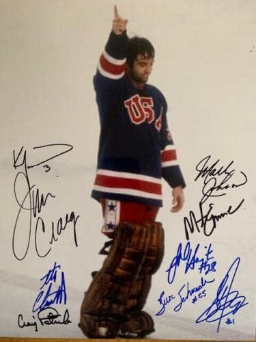 Олимпискиот хокеј во 1980 година потпиша преголем 11x14 Фото+COA 9 потпишан Jimим Крег - Автограмирани НХЛ Фотографии