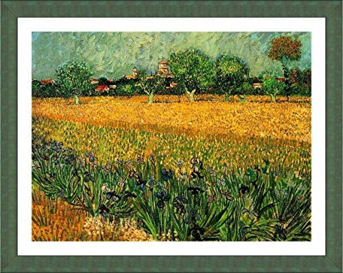 АЛОНЛИНСКИ АРТ - ИРИСИНА ПОВЕЕ БИДЕ АРЛЕС од Винсент Ван Гог | Зелена врамена слика отпечатена на памучно платно, прикачена