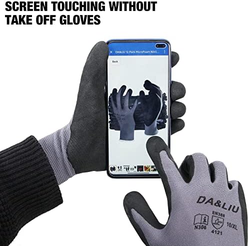 Da & Liu 12 пара микро -пена нитрилна обложена работа нараквици со зафатни ракавици за ракавици за безбедност на ракавици со