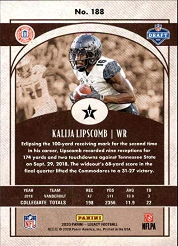 2020 Panini Legacy 188 Kalija Lipscomb Rookie Vanderbilt Commodores NFL Football Trading Card