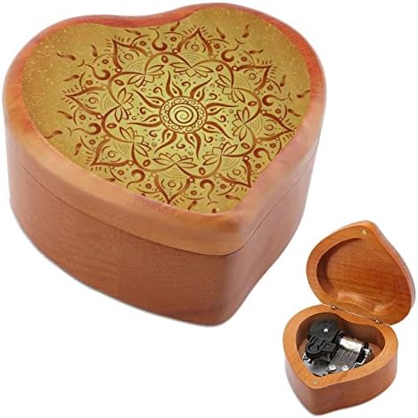 Племенска етничка сонце дрвена музичка кутија ветровито во облик на срцеви музички кутии случај за роденден на годишнината од