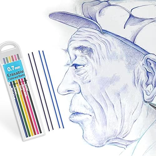 Wanshui 5 кутии што може да се избришат во олово во боја на олово од 0,7 мм, механичко полнење со моливи за полнење 6 во боја на молив во боја