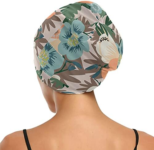 Череп капа за спиење Работа капа за капаци за жени за жени цветни лисја цвеќиња ретро гроздобер капа за спиење Работна капа за коса, облечена