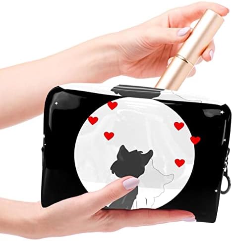 Тоалетна Торба Патна Торба, Водоотпорна Шминка Козметичка Торба За Патување Организатор За Додатоци, Цртани Животни Мачка Двојка И Месечината