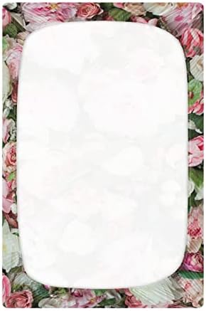 Алаза розови розови бели цвеќиња цветни чаршафи за креветчиња, опремени листови за басинет за момчиња бебе девојчиња, стандардна големина 52 x