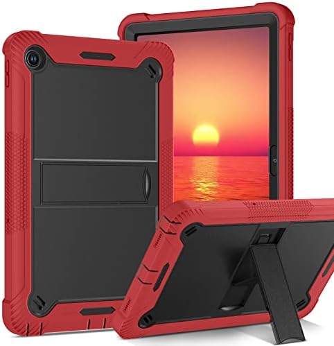 Duedue for Lenovo Tab M10 Plus 10,6 3 -та генерација кутија, 3 во 1 хибриден шок -отпорен силиконски гел заштитен таблет покритие со Kickstand за Lenovo Tab M10 Plus 10.6 , црвена/црна