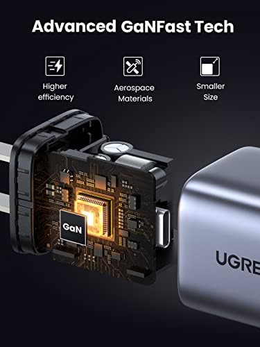 Ugreen 45W USB C Полнач, Nexode GaN Двојна USB C Преклопен Ѕид Полнач Блок Поддршка Samsung Супер Брзо Полнење 2.0 Компатибилен