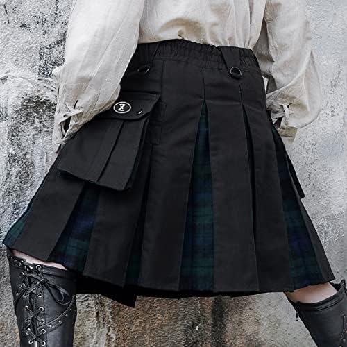 Рамен Преден Менс Мода Секојдневен Шкотски Стил Кариран Контраст Џеб Плисирано Здолниште Рамни Предни Панталони
