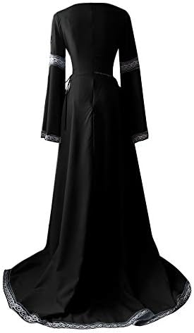 Timifis гроздобер фустан за жени со долг ракав Средновековен макси фустан ренесанса космеј макси фустан со цврста боја на забава во боја