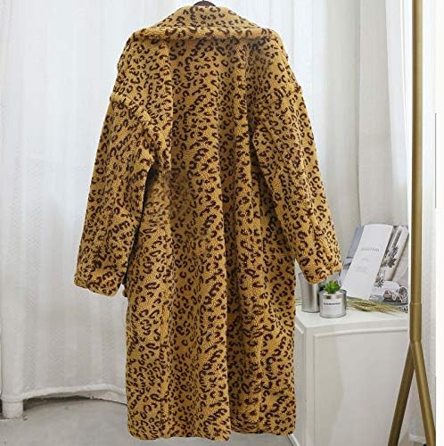 Uofoco со висока половината дебела буги ров палто женски зимски долги ракави облеки крпеница лаптол клуб леопард печати кул кул