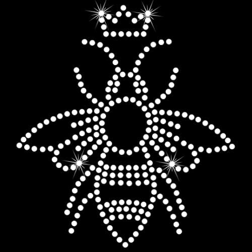 2 парчиња пчела круна кристал ринестон железо за трансфер на апликација DIY круна од маица маица Трансфер на декоратор на сјај, декор за шема на