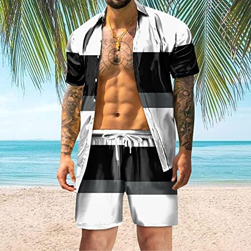 Менс шорцеви поставува 2 парчиња облеки за одмор случајно копче надолу со кошула со кратки ракави, носат палма за палма од палма